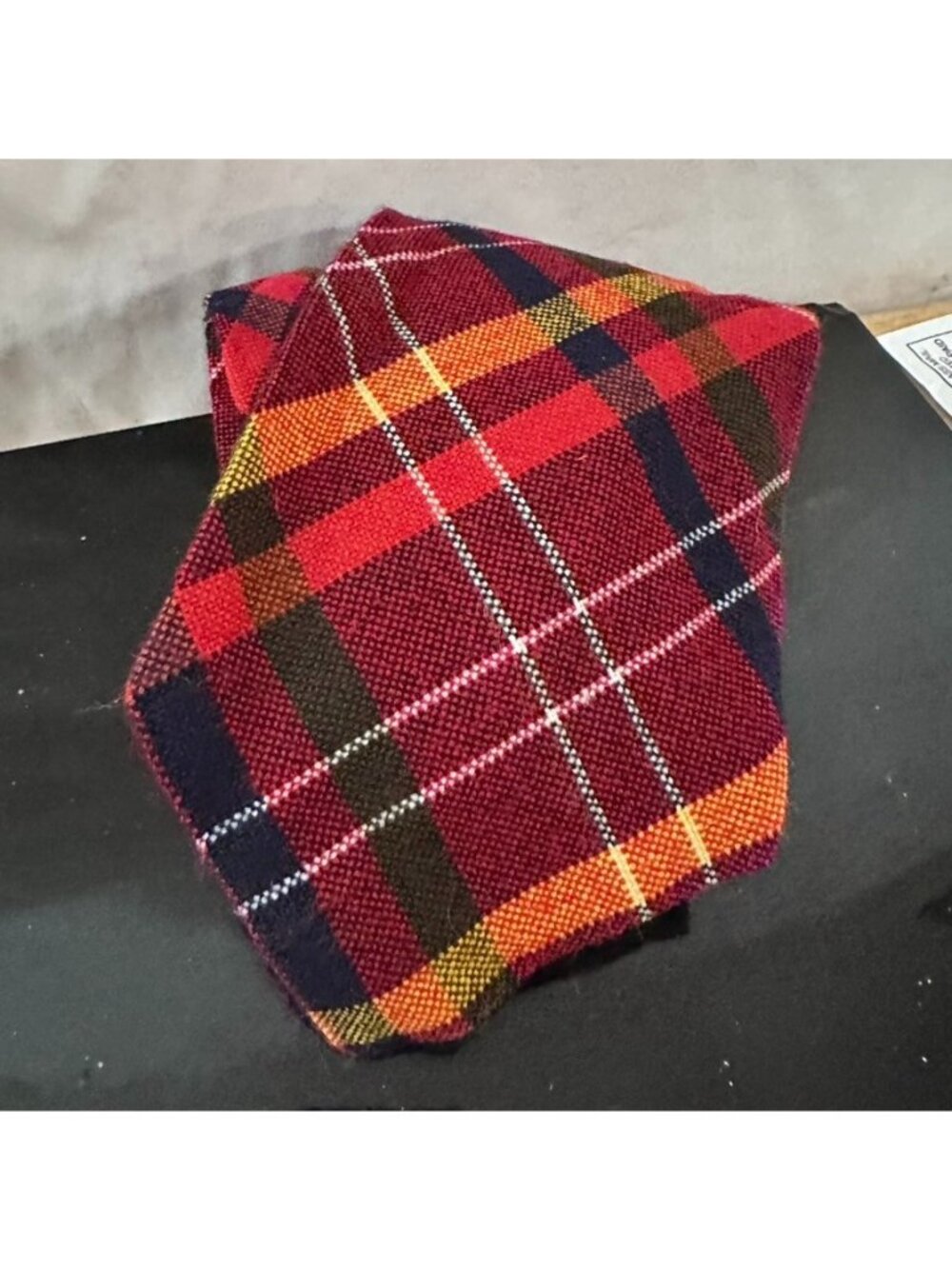 Vintage 1970s Michel Jobert Red Tartan Plaid Necktie 4.25" Ultra Wide Pure Wool